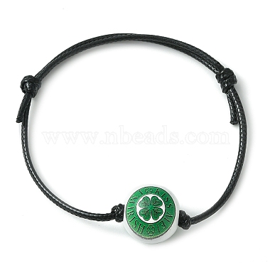 Saint Patrick's Day Wood Round Braided Beaded Bracelets(BJEW-JB09595)-2