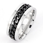304 Stainless Steel Rotatable Chain Finger Rings for Men, Fidget Spinner Ring for Calming Worry Meditation, Bottle Opener Finger Rings, Stainless Steel Color, Black, US Size 7(17.3mm)(FS-WG60CA3-11)