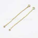 Brass Chain Links connectors, Long-Lasting Plated, Real 18K Gold Plated, Nickel Free, 43x0.7mm, Hole: 1mm and 1.5mm(KK-F727-64G-NF)