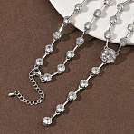 Brass Pave Clear Cubic Zirconia Y Necklaces, Rack Plating, Long-Lasting Plated, Cadmium Free & Lead Free, Platinum, Flat Round, 16.93 inch(43cm)(NJEW-G183-06P-02)