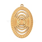 304 Stainless Steel Pendant Cabochon Settings, Hollow Oval Charms, Real 18K Gold Plated, 41x26x1.5mm, Hole: 2mm, Tray Size: 5mm(STAS-L313-07G)
