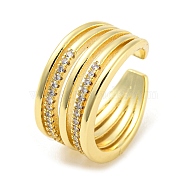 Brass Micro Pave Cubic Zirconia Open Cuff Ring, Multi Lines, Real 16K Gold Plated, Inner Diameter: 17.2mm(RJEW-C033-08G)