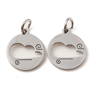 304 Stainless Steel Charms, Laser Cut, with Jump Ring, Stainless Steel Color, Hollow, Flat Round Charm, Cloud, 13.5x12x1mm, Hole: 3.6mm(STAS-D050-07P-06)