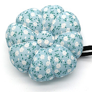 Flower Pattern Wrist Strap Pin Cushions, Pumpkin Shape Sewing Pin Cushions, for Cross Stitch Sewing Accessories, Pale Turquoise, 90mm(PW-WG95135-08)