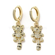 Raccoon Real 18K Gold Plated Brass Dangle Leverback Earrings, with Enamel and Cubic Zirconia, Clear, 43x12mm(EJEW-Q797-16G)