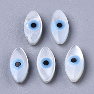 Natural White Shell Mother of Pearl Shell Beads, with Synthetic Turquoise, Horse Evil Eye with Evil Eye, Deep Sky Blue, 10x5x3mm, Hole: 0.7mm(SSHEL-N034-56A-01)