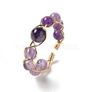 Adjustable Natural Amethyst with Brass Rings, Adjustable(G-B075-01G-04)
