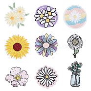 9Pcs 9 Styles Flower Pattern Computerized Embroidery Cloth Iron on Patches, Stick On Patch, Costume Accessories, Mixed Color, 54~62x36~64x1~2mm, 1pc/style(DIY-DC0002-16)