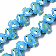 Handmade Porcelain Ceramic Beads Strands, Famille Rose Style, Fish, Dodger Blue, 17~18x13~14x8~9mm, Hole: 2mm, about 27pcs/strand, 12.2 inches(31cm)(PORC-S502-014A)