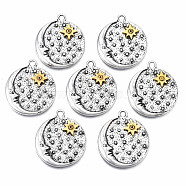 Tibetan Style Alloy Pendants, Cadmium Free & Nickel Free & Lead Free, Flat Round with Moon & Star, Rainbow Color, 25x21.5x3mm, Hole: 2mm(PALLOY-S120-275-NR)