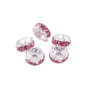 Rondelle Brass Rhinestone Spacer Beads, Light Rose, 10mm, Hole: 2.4mm(FS-WG29681-59)