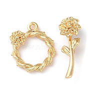 Brass Toggle Clasps, Flower, Real 18K Gold Plated, Ring: 18x16x4mm, Bar: 7x22x7.5mm, Hole: 1.5mm(KK-F862-40G)