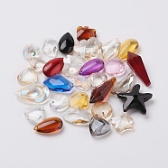 Glass Pendants, Faceted, Mixed Shapes, Mixed Color, 18~38x11.5~23x5~13mm, Hole: 0.5~2mm, about 30pcs/100g(X-GLAA-XCP0011-17)