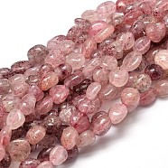 Natural Strawberry Quartz Gemstone Nuggets Bead Strands, Tumbled Stone, 9~12x8~13x5~7mm, Hole: 1mm, about 15.3 inch~15.7 inch(X-G-J336-27)