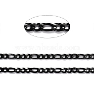 304 Stainless Steel Figaro Chains, Unwelded, with Spool, Electrophoresis Black, 4x6x0.9mm & 4x8x0.8mm, about 32.8 Feet(10m)/roll(CHS-H007-30B-1)