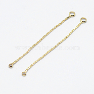 Brass Chain Links connectors, Long-Lasting Plated, Real 18K Gold Plated, Nickel Free, 43x0.7mm, Hole: 1mm and 1.5mm(KK-F727-64G-NF)