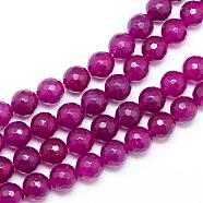 Natural White Jade Bead Strands, Dyed, Faceted, Round, Medium Violet Red, 6mm, Hole: 1mm, about 60pcs/strand, 14.06~14.45 inch(35.7~36.7cm)(G-R346-6mm-11)