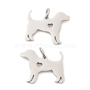 304 Stainless Steel Pendants, with Jump Ring, Dog Charm, Stainless Steel Color, 13.5x17x1.4mm, Hole: 3.2mm(STAS-Z042-11P)