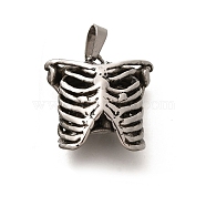 304 Stainless Steel Pendants, Skeleton Charm, Antique Silver, 20.5x20.5x11mm, Hole: 5.5x2.5mm(STAS-Z110-41AS)