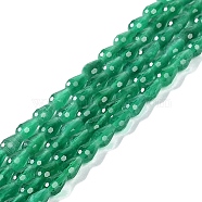 Cat Eye Beads Strands, Faceted, Teardrop, Green, 7x5mm, Hole: 0.8mm, about 53pcs/strand, 14.96~15.16 inch(38~38.5cm)(CE-N014-02B-07)