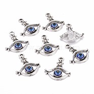 Resin Pendants, with Alloy Findings, Lead Free & Cadmium Free, Blue Eye, Antique Silver, 32x28x4mm, Hole: 3mm(PALLOY-I208-01AS)