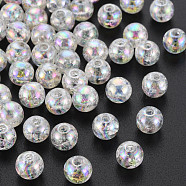 Transparent Crackle Acrylic Beads, AB Color Plated, Round, Creamy White, 8x7mm, Hole: 1.8mm(X-MACR-S373-66-L06)