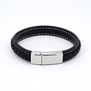 Unisex Casual Style Braided Leather Cord Bracelets, with 304 Stainless Steel Clasps, Black, 215x12x6mm(BJEW-F119-24)