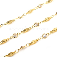 3.28 Feet Brass Handmade Beaded Chains, with Cubic Zirconia Links, Soldered, Long-Lasting Plated, Flat Round & Twist, Clear,Real 18K Gold Plated, Flat Round: 3.7x8x2mm, Twist: 2.8x11mm(X-CHC-I033-09G)