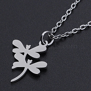 201 Stainless Steel Pendant Necklaces, with Cable Chains and Lobster Claw Clasps, 2-Dragonfly, Stainless Steel Color, 15.74 inch(40cm), 1.5mm(NJEW-S105-JN587-40-1)