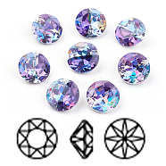 Pointed Back & Back Plated K9 Glass Rhinestone Cabochons, Grade A, Two Tone, Shiny Laser Style, Faceted, Flat Round, Tanzanite, 10x5mm(RGLA-J012-10mm-539LS)