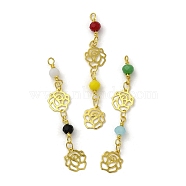 Glass Beaded Pendants, with Real 18K Gold Plated Brass Loop, Rose Flower Charm, Mixed Color, 47x8x4mm, Hole: 1.6mm(KK-P242-18G)