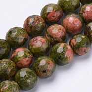 Natural Unakite Beads Strands, Faceted, Round, 8mm, Hole: 1.2mm, about 45pcs/strand, 15.3 inch(G-S281-14-8mm)