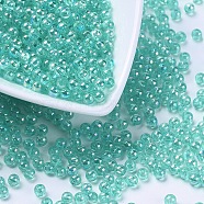 Eco-Friendly Transparent Acrylic Beads, Round, AB Color, Medium Turquoise, 4mm, Hole: about 1.2mm; about 17000pcs/500g.(PL731-9)