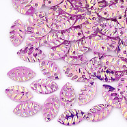 Plastic Paillette Links, Sequins Beads, Leaf, Magenta, 8.5x4.5x0.5mm, Hole: 1mm, about 30000pcs/500g(PVC-R009-0840)