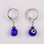 Lampwork Leverback Dangle Earrings, with 304 Stainless Steel Leverback Earring Findings and Non-Magnetic Synthetic Hematite Beads, Evil Eye, Blue, 27~28mm, Pin: 0.7x1mm(EJEW-JE03313-02)