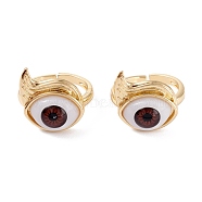 Brass Cuff Rings, Open Rings, with Resin Beads, Long-Lasting Plated, Real 18K Gold Plated, Evil Eye, Dark Red, 3mm, Inner Diameter: 17mm(RJEW-M138-28G-B)