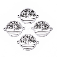 201 Stainless Steel Links Connectors, Laser Cut, Flat Round with Tree of Life, Stainless Steel Color, 19x15x1mm, Hole: 1.4mm(STAS-N091-115)