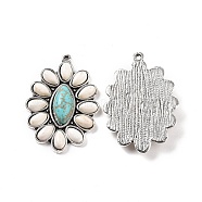 Alloy Pendants, with Synthetic Turquoise, Flower Charms, Antique Silver, 36x25.5x5mm, Hole: 1.5mm(FIND-TAC0023-08AS)