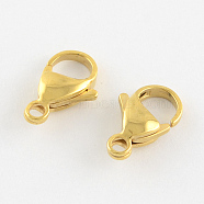 304 Stainless Steel Lobster Claw Clasps, Parrot Trigger Clasps, Manual Polishing, Real 24K Gold Plated, 15x9x4mm, Hole: 2mm(STAS-R050-15x9mm-02)