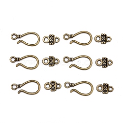 Alloy Hook Clasps, For Leather Cord Bracelets Making, Cadmium Free & Nickel Free & Lead Free, Antique Bronze, Hook: 24x11x2mm, hole: 3mm, Bar: 14x7x2mm, hole: 1.5~4mm(PALLOY-2781-AB-FF)