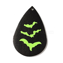 Halloween Imitation Leather Pendants, Black & Green Yellow, Bat, 55.5x37x2mm, Hole: 1.6mm(FIND-K017-04D-01)