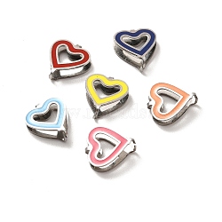 304 Stainless Steel Snap on Bails, with Enamel, Heart, Stainless Steel Color, Mixed Color, 11x9.5x3.5mm, Pin: 0.9mm(STAS-I193-01P)
