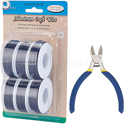 BENECREAT Round Aluminum Wire, with Iron Side Cutting Pliers, Black, 15 Gauge, 1.5mm, 10m/roll, 6 rolls(AW-BC0003-32C-1.5mm)