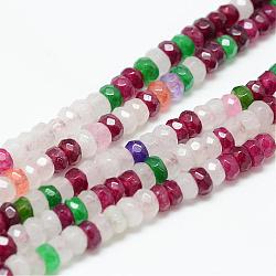 Natural White Jade Bead Strands, Dyed, Faceted, Rondelle, Colorful, 4~5x3mm, Hole: 0.5mm, about 115~120pcs/strand, 13.39~13.98 inch(34~35.5cm)(G-R343-2x4-36)