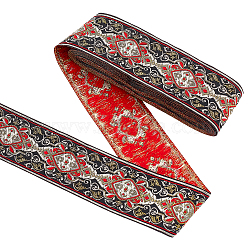 Ethnic Style Embroidery Polyester Ribbons, Jacquard Ribbon, Tyrolean Ribbon, Garment Accessories, Flower Pattern, Red, 1-7/8 inch(48mm), about 7.66 Yards(7m)/Roll(OCOR-WH0070-04D)
