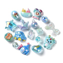 Mixed Style Acrylic Beads, Mixed Shape, Blue, 12.5~30.5x13~34x9~18mm, Hole: 2~4mm, about 153pcs/500g(MACR-K351-16C)