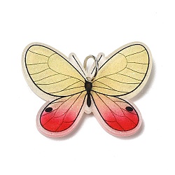 Opaque Acrylic Pendants, with Platinum Iron Jump Ring, Butterfly Charms, Yellow, 25x33.5x4mm, Hole: 5.2mm(SACR-L004-06D)