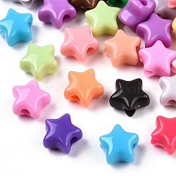 Opaque Acrylic Beads, Star, Mixed Color, 9x9.5x5.5mm, Hole: 2.5mm(X-MACR-T047-01-01)