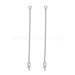 Trendy 925 Sterling Silver Ear Threads, For Half Drilled Beads, Platinum, 44x3mm, Hole: 2mm, Pin: 0.7mm(STER-M088-26A)