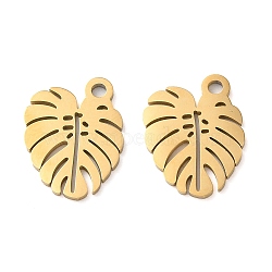 Ion Plating(IP) 304 Stainless Steel Charms, Manual Polishing, Monstera Leaf, Golden, 14x10.5x1mm, Hole: 1.6mm(STAS-Q303-12G)